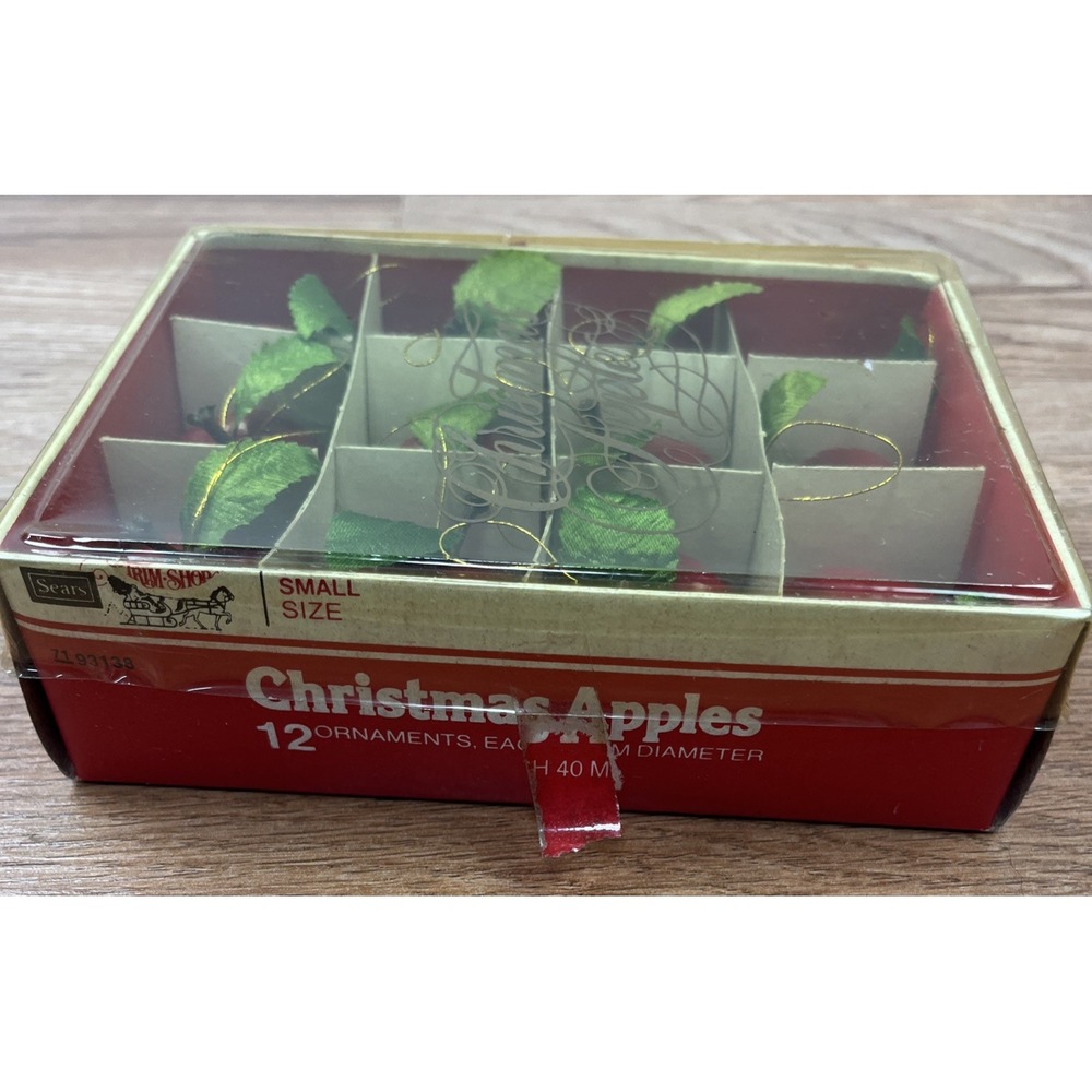 Vintage Sears Red Apple Christmas Ornaments Set of 12 Faux Fruit Decor in Box - Picture 7 of 7
